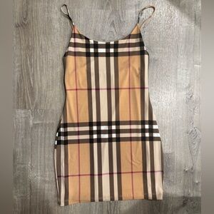 Tan and Black Plaid Bodycon Dress